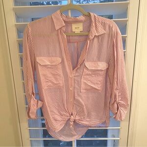 Summer white and pink striped shirt, purchased from Anthropologie, by Maeve